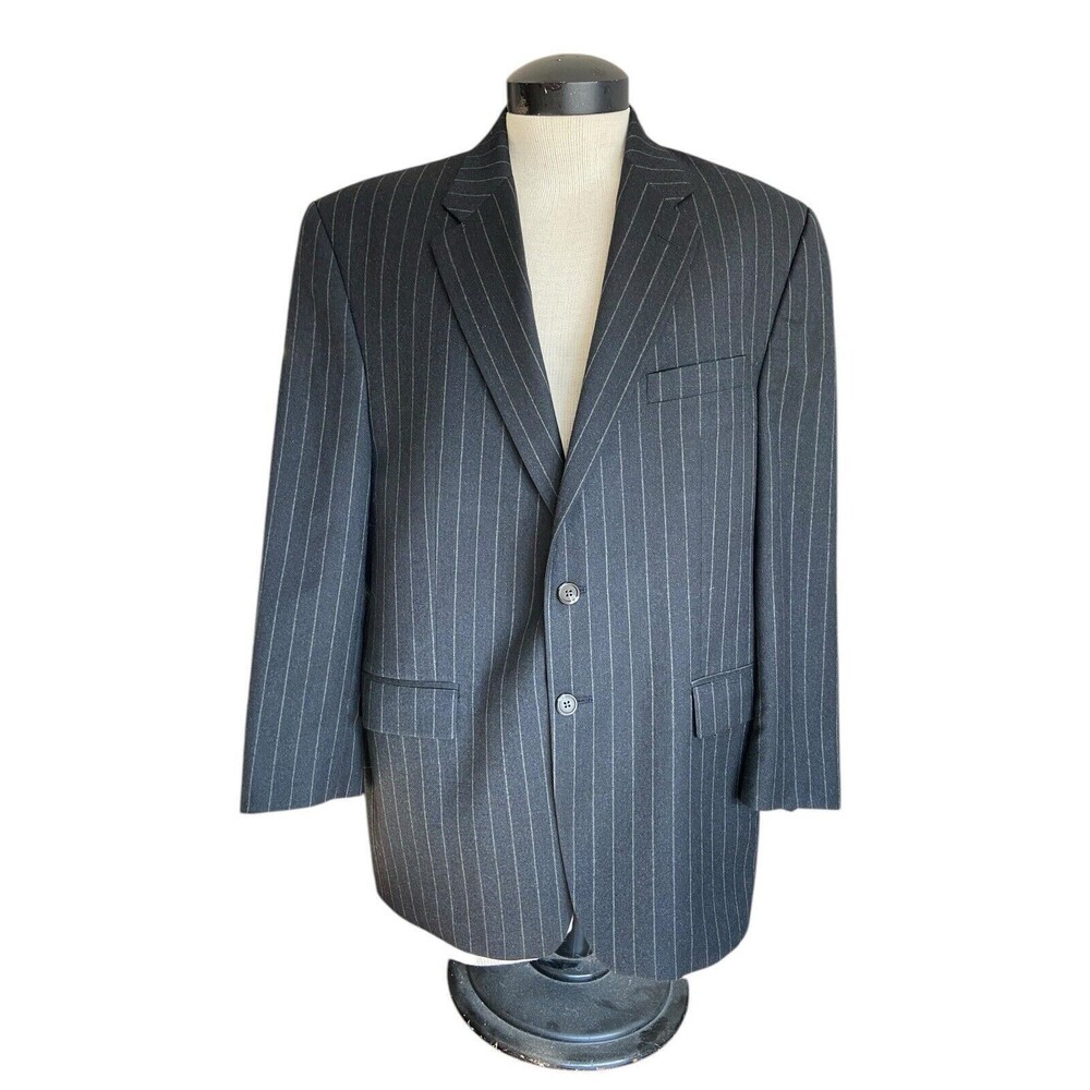 Lauren Ralph Lauren Men's Blazer Size 44R Gray Stripe 2 Button Wool Cashmere